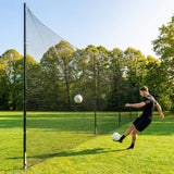 Ball stop netting system with steel posts and HDPP netting