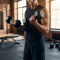 Hex dumbbells with rubber ends and chrome handles