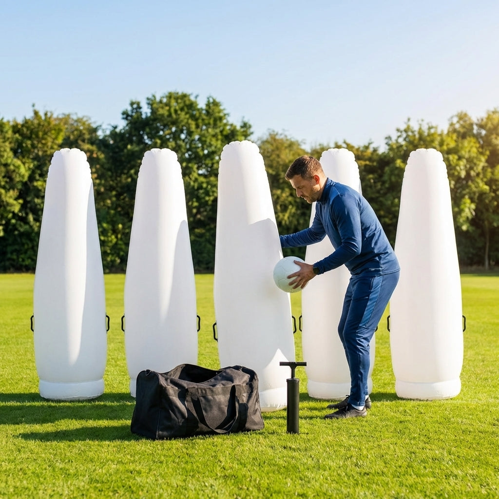 Inflatable football mannequins available in multiple sizes for training use