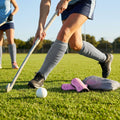 Hockey shin pads with polypropylene shell and EVA foam lining for field protection
