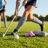 Hockey shin pads with polypropylene shell and EVA foam lining for field protection