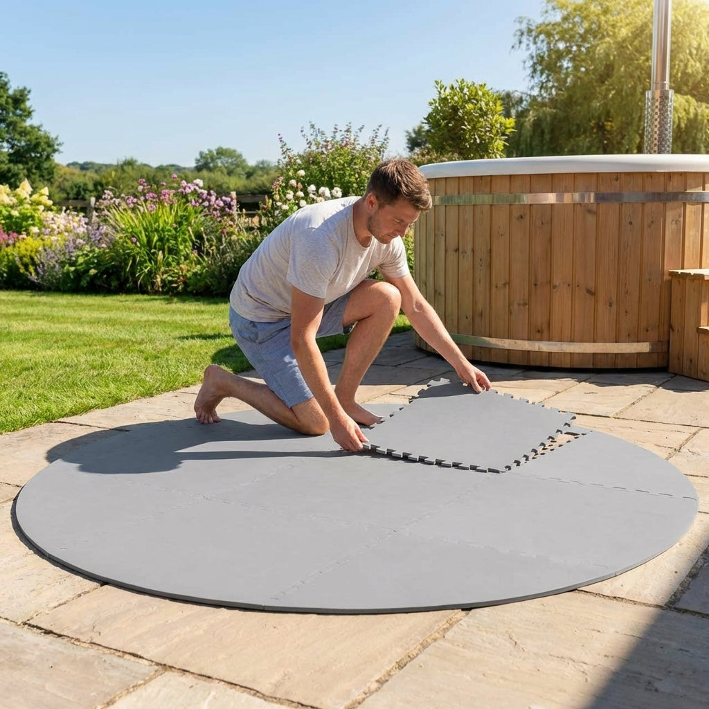 Hot tub base mat in grey EVA foam, 205cm diameter