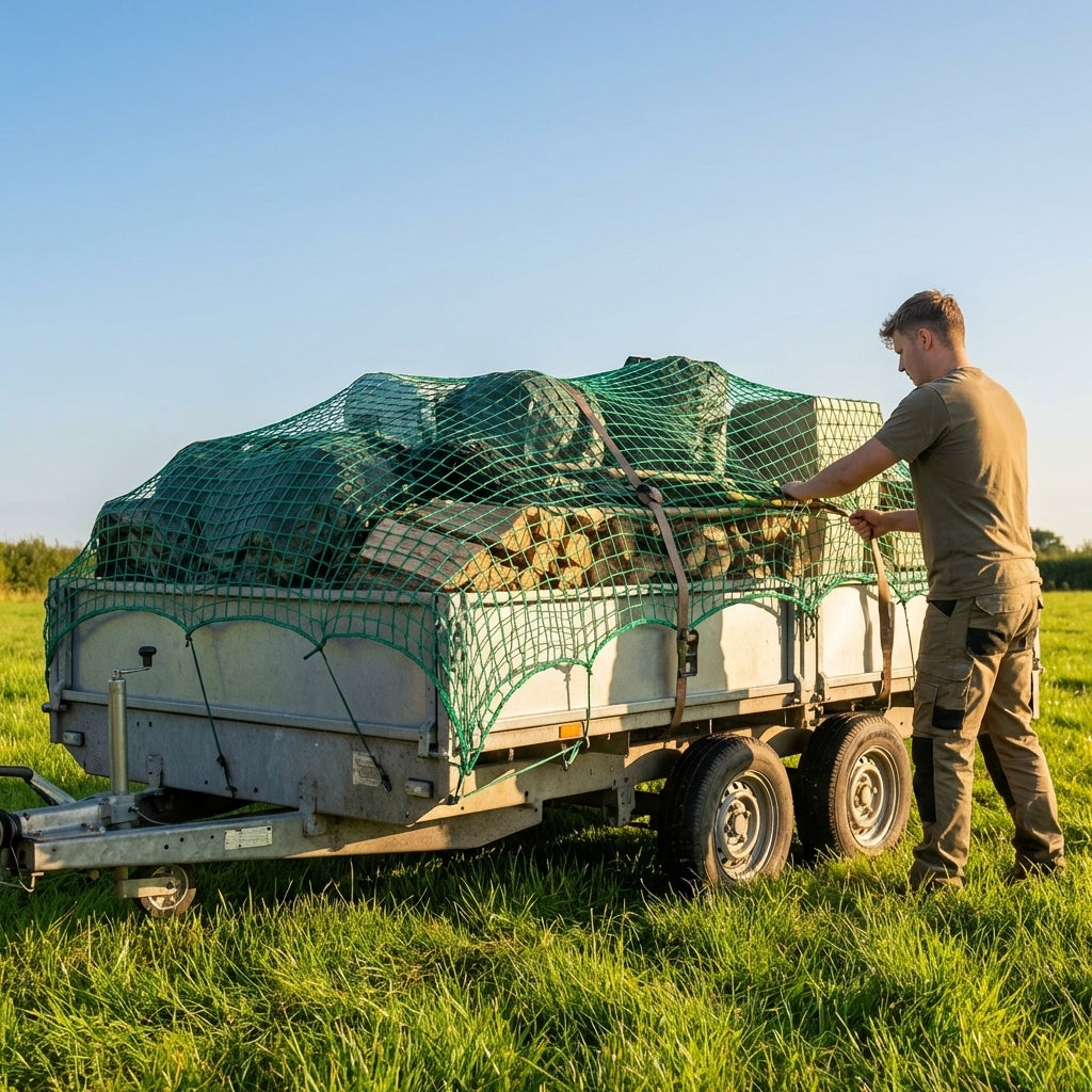 Ultra heavy duty trailer nets for secure cargo transport