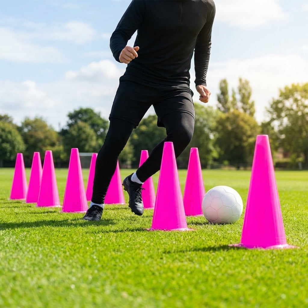 Tennis training marker cones in various sizes and colours