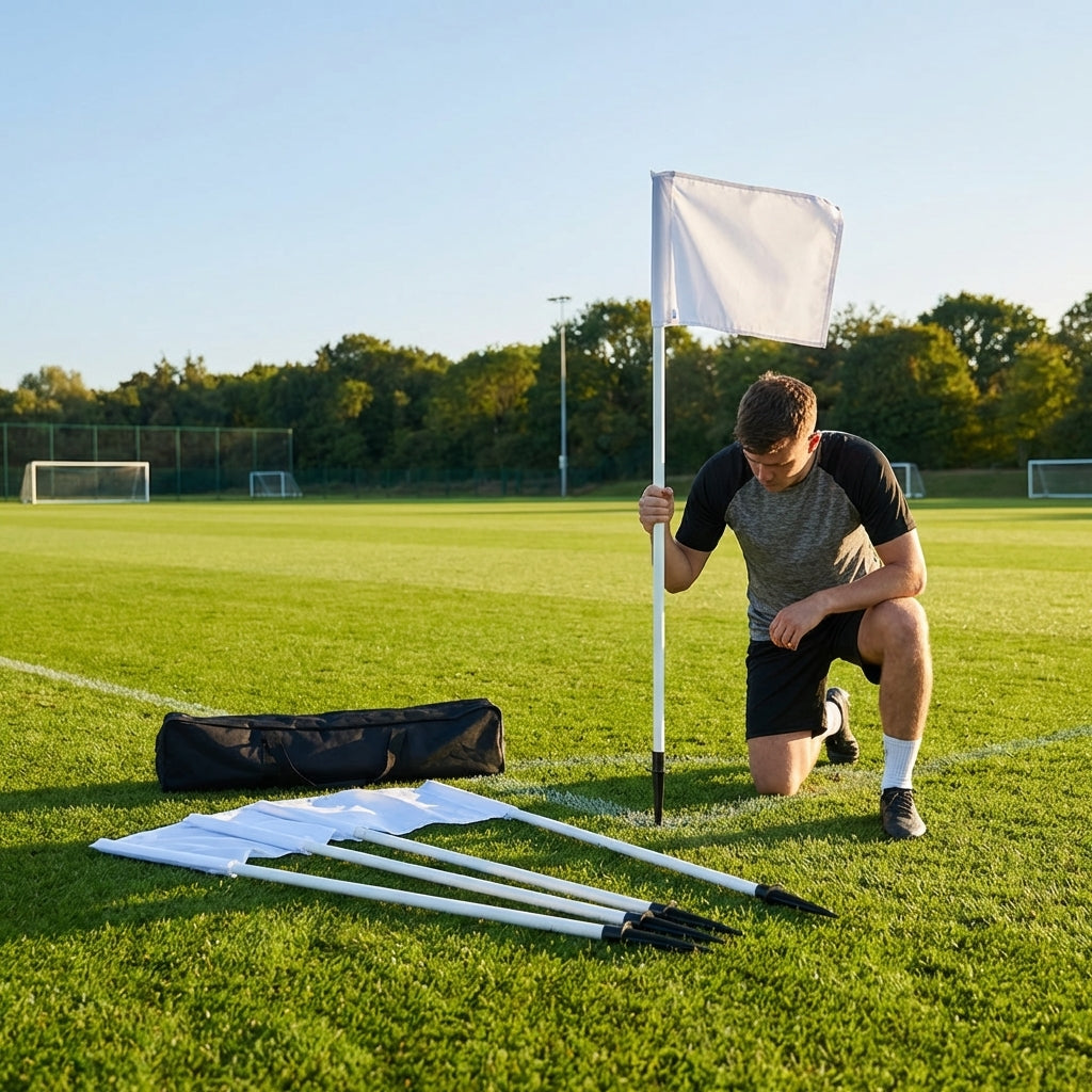Football corner flag set with bright nylon flags and PVC poles