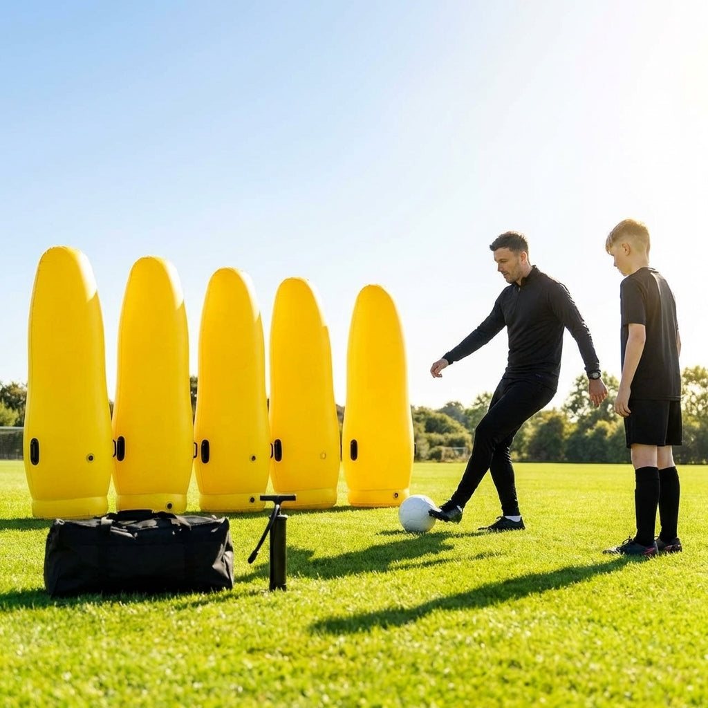 Inflatable football mannequins available in multiple sizes for training use