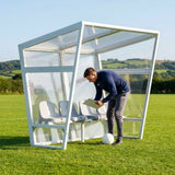 Heavy duty aluminium team shelter with moulded seats