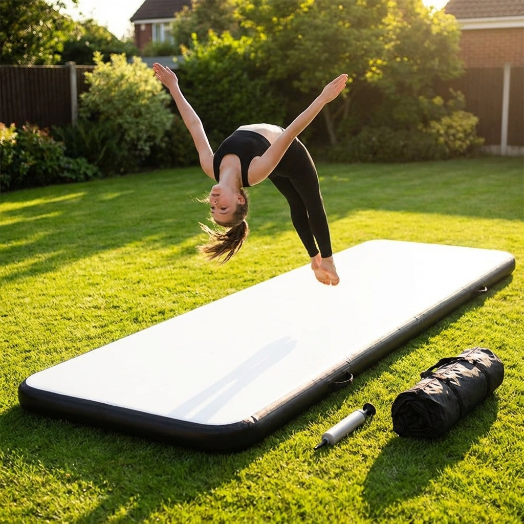 Inflatable gymnastics mat for home and gym use