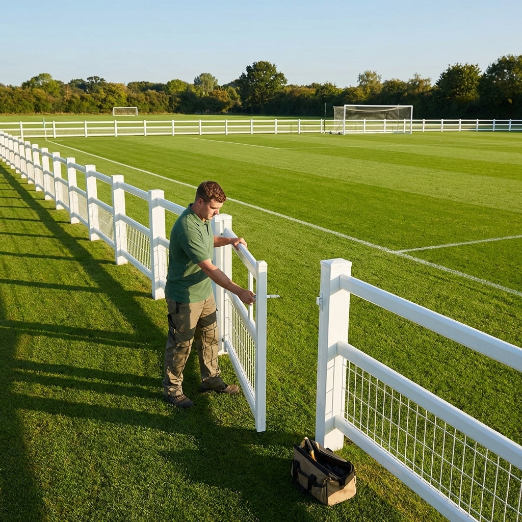 Football pitch barrier made of galvanised steel for club grounds