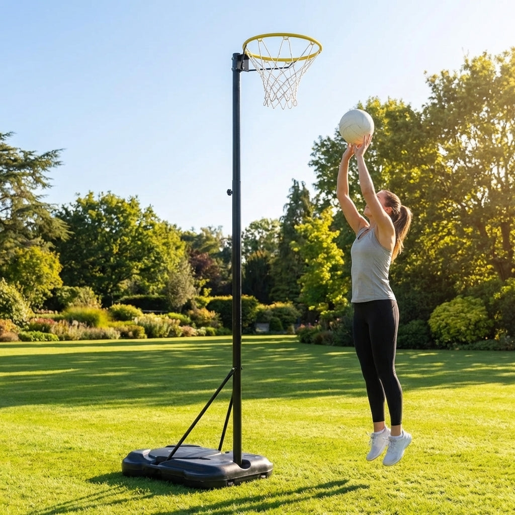 Adjustable netball posts for indoor and outdoor use
