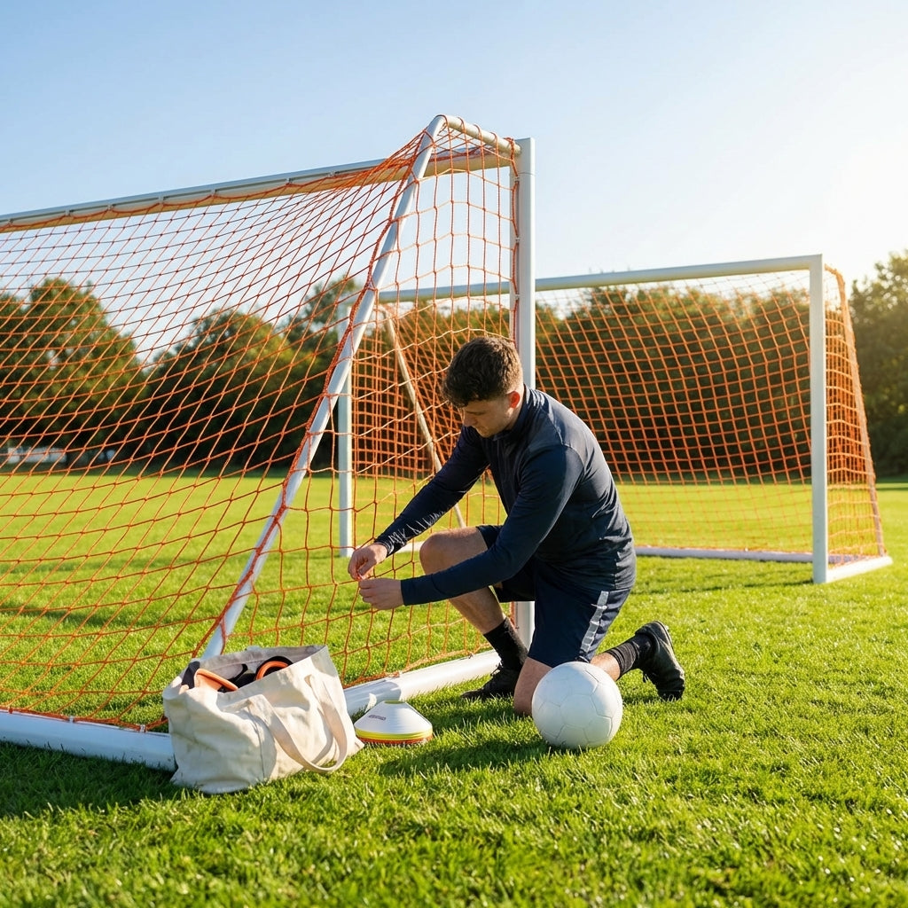 Football goal nets 24 x 8 ft, durable HDPE for clubs and schools