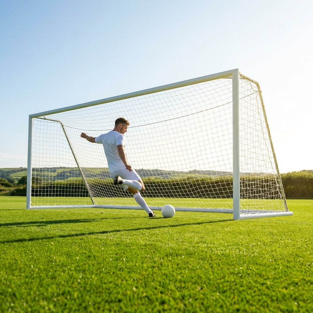 Football goal nets 18.5ft x 6.5ft in white HDPE for clubs
