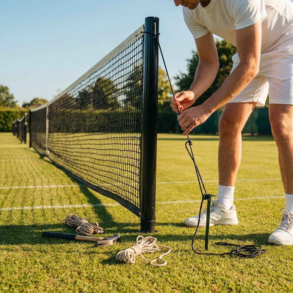 Tennis surround system with netting and poles for home use