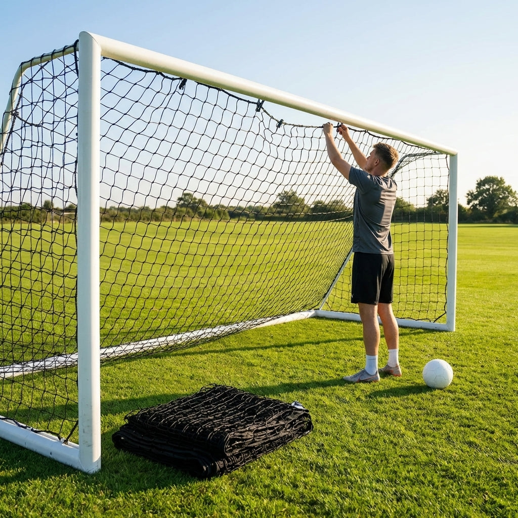 Football goal nets 24 x 8 ft, durable HDPE for clubs and schools