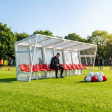 Heavy duty aluminium team shelter with moulded seats