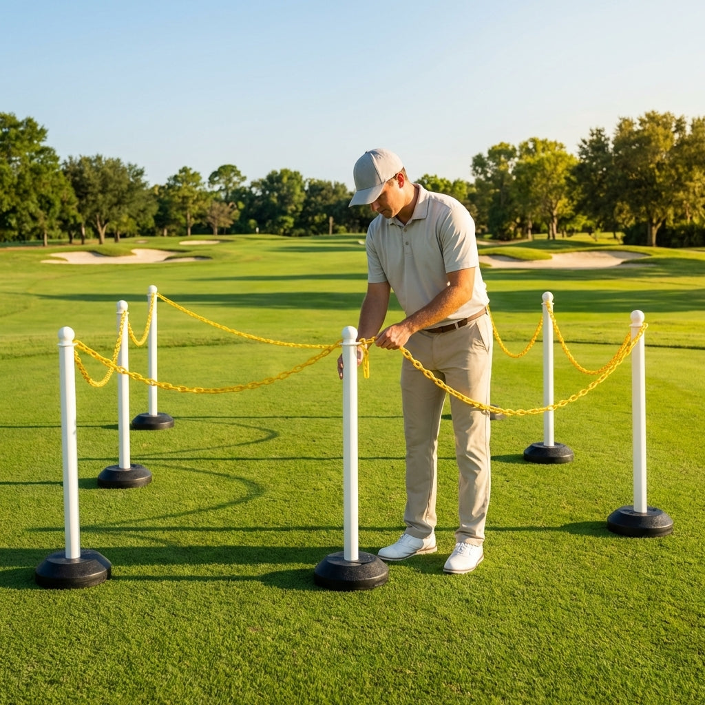 Freestanding Plastic Post & Chain Barrier Set for crowd control