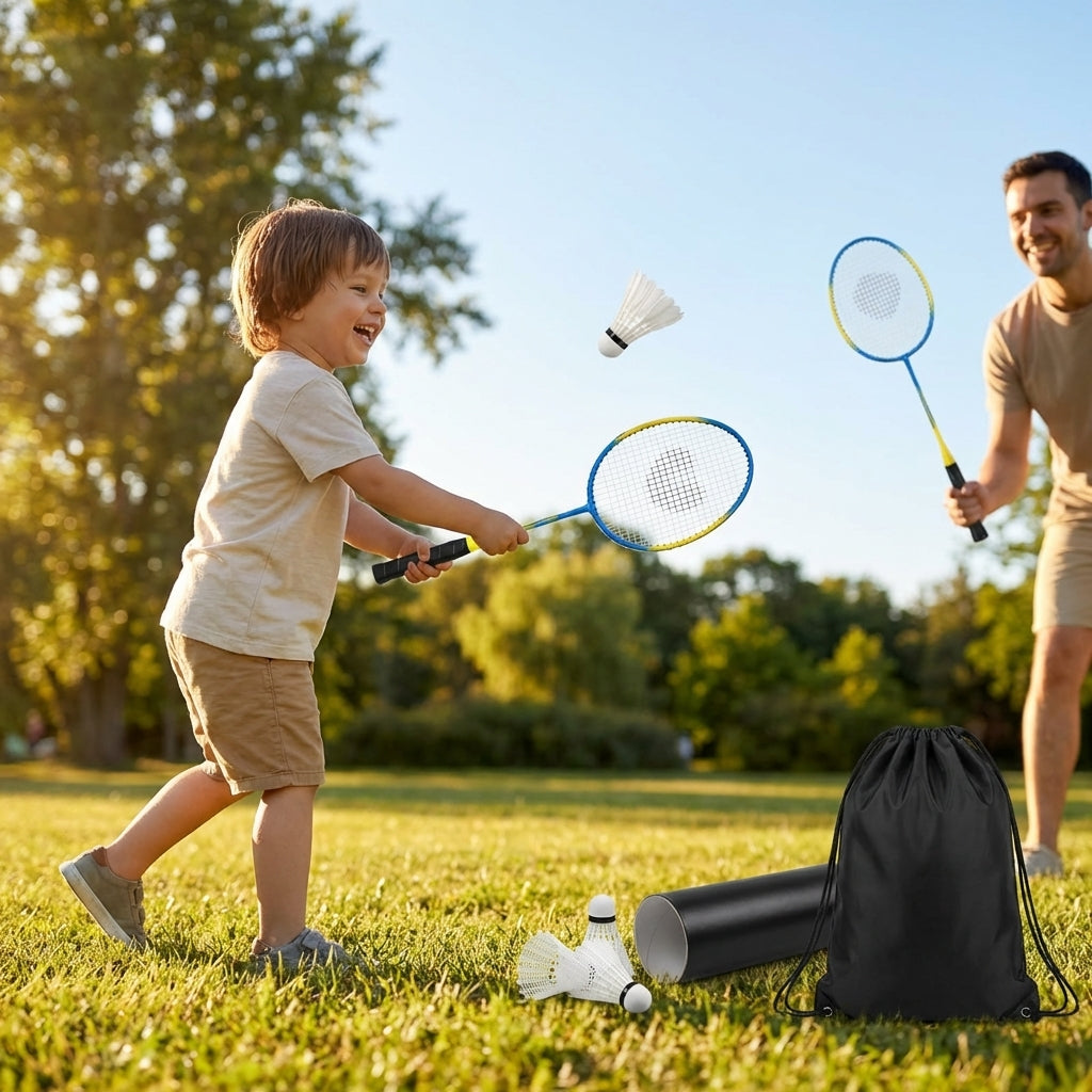 Badminton Racket Set with shuttlecocks and carry bag for club and school use