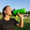 Hygienic water bottle with contactless nozzle for sports use