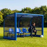Fixed team shelter with aluminium frame and polycarbonate panels for sports
