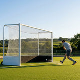 Aluminium hockey goal with HDPE net, 12ft x 7ft, for tournament use