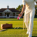 Cricket training ball with reverse swing capability, in red/white and pink/white