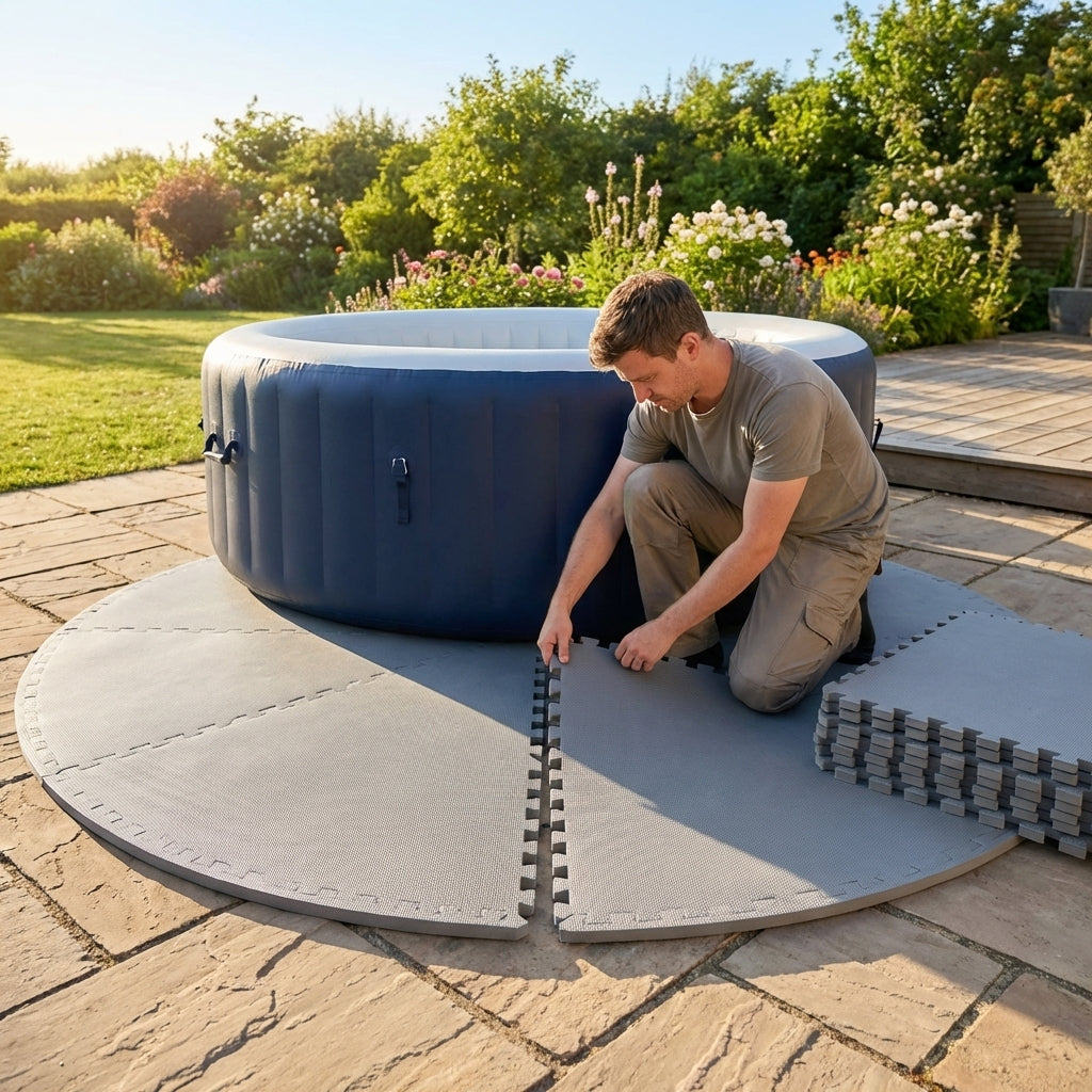 Hot tub base mat in grey EVA foam, 205cm diameter