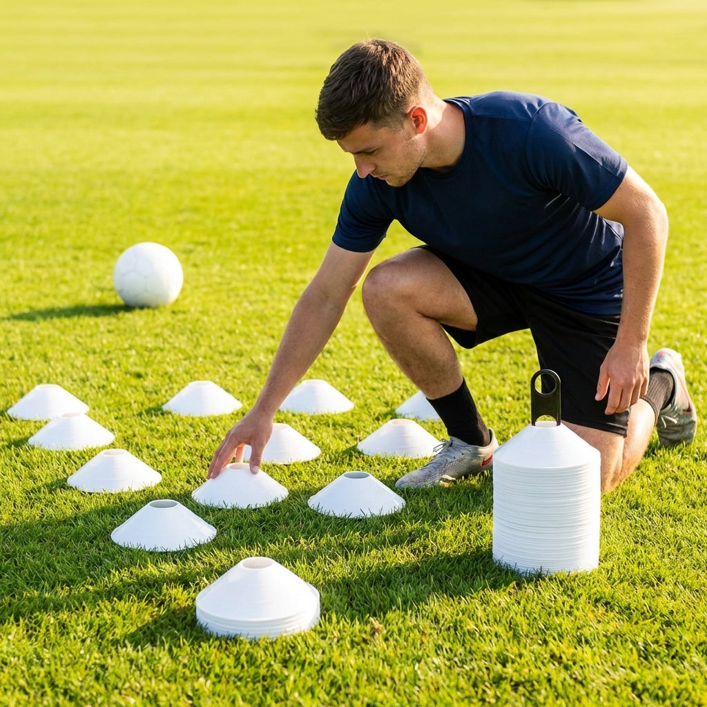 Colourful training marker cones for sports fields