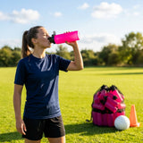 Hygienic water bottle with contactless nozzle for sports use