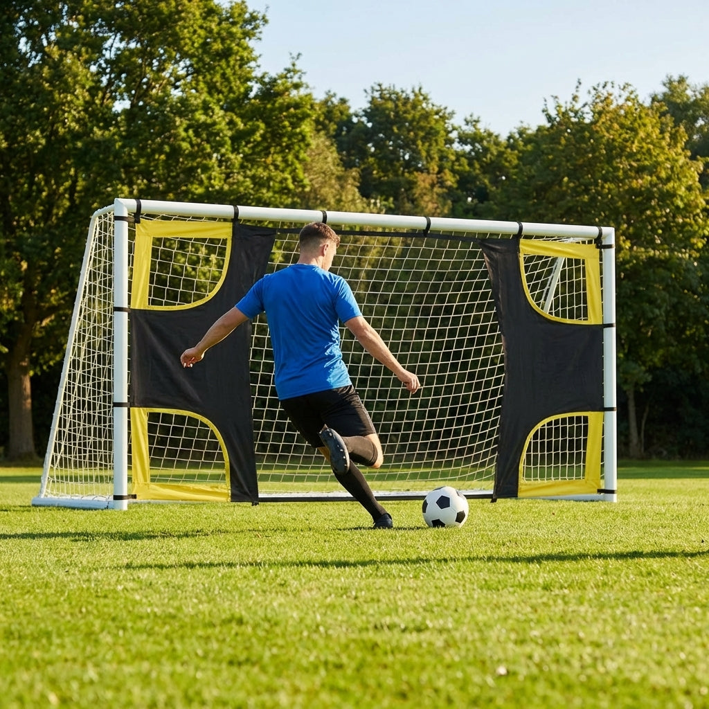 Football goal target sheet with bright yellow banding for training