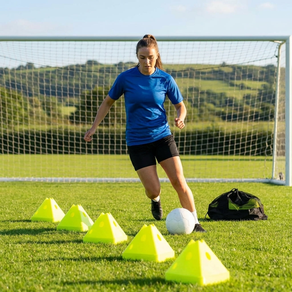 Training marker cones in vibrant Fluro colours for sports drills