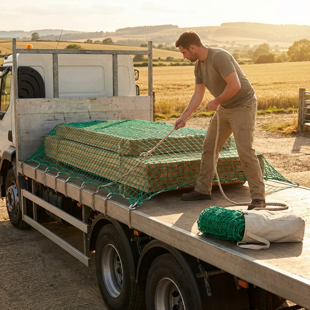 Heavy duty truck net made from 3mm twine for secure cargo transport