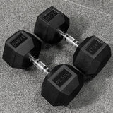 Hex dumbbells with rubber ends and chrome handles