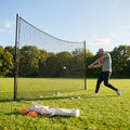 Ball stop netting system with steel posts and HDPP netting