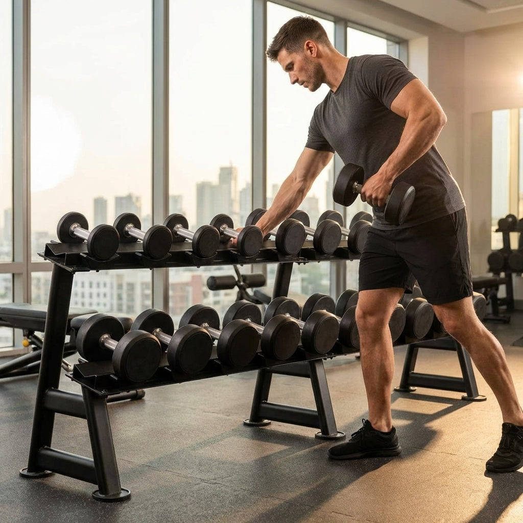 Heavy duty steel dumbbell rack for gym use