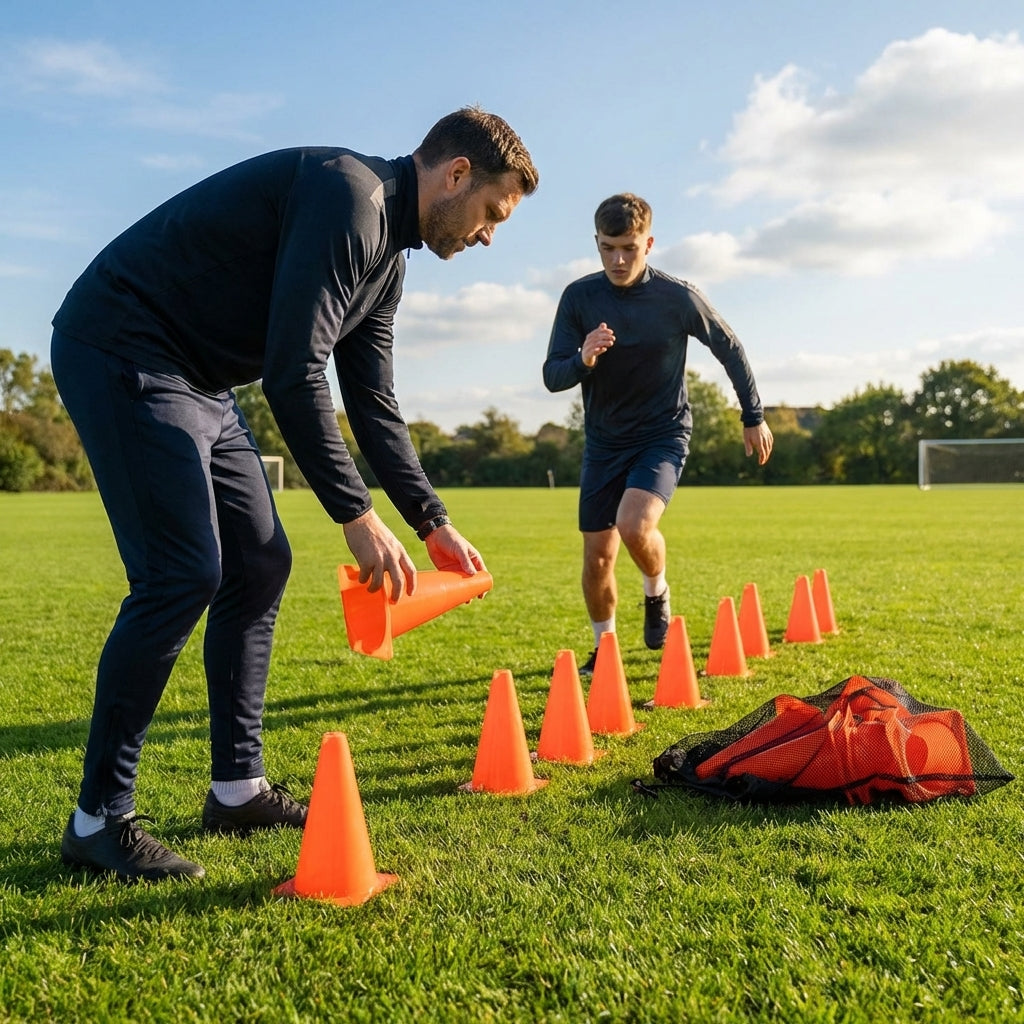 Tennis training marker cones in various sizes and colours