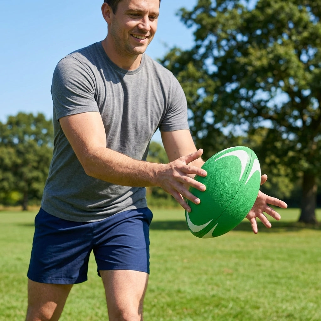 Mini Rugby Balls in Size 2, perfect for junior training, available in Blue, Green, and Pink