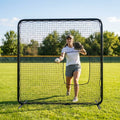 Softball pitching screen with steel frame and foam padding