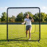 Softball pitching screen with steel frame and foam padding