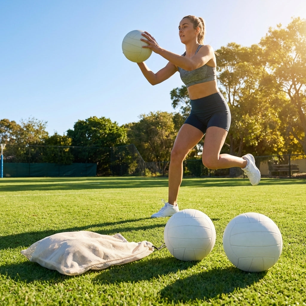 Match netball featuring hand-stitched latex bladder
