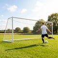 Steel football goal with galvanised steel frame for outdoor use