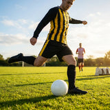 Men's Striped Football Kit with long-sleeve top, shorts, and socks
