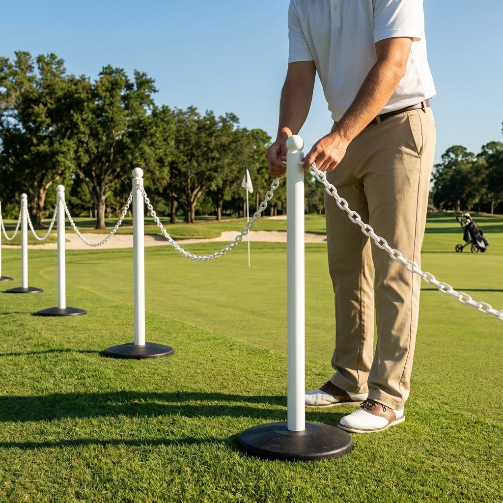 Freestanding Plastic Post & Chain Barrier Set for crowd control