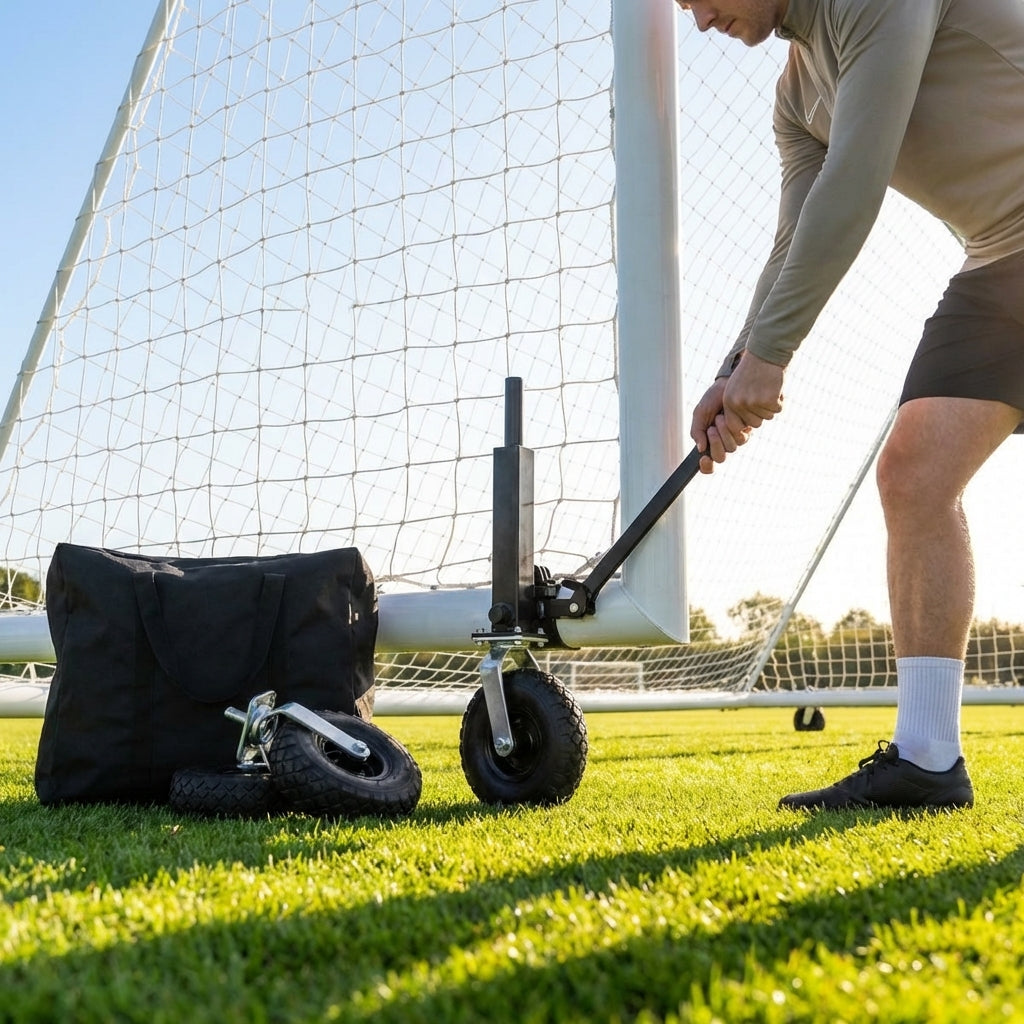 All-terrain football goal wheels for easy movement