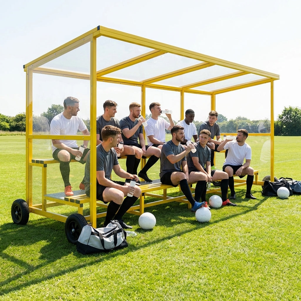 Aluminium sports team shelter with two tiers for sports facilities