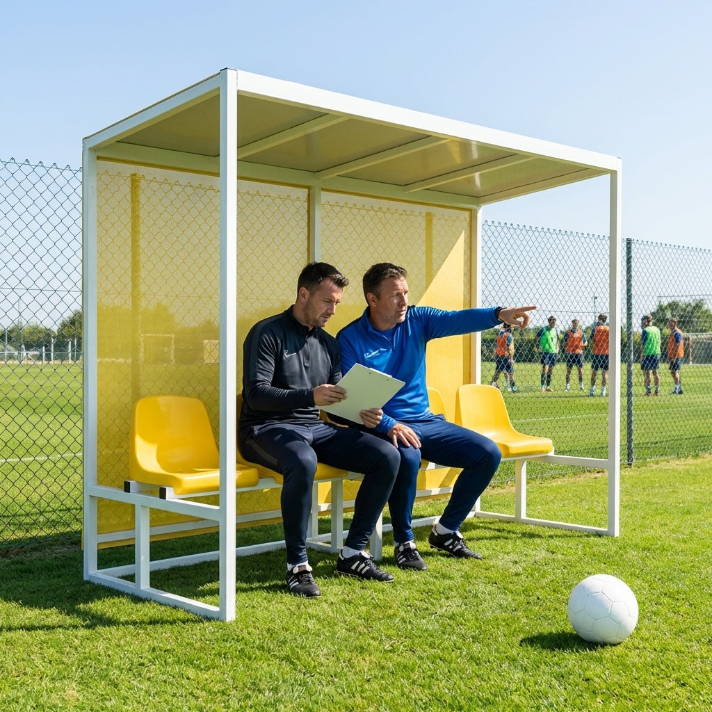 Heavy duty aluminium team shelter with moulded seats
