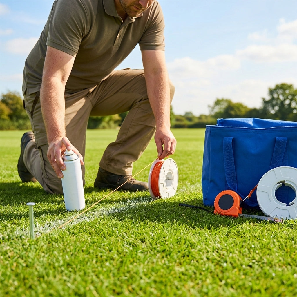 Complete line marking kit for sports fields with optional carry bag