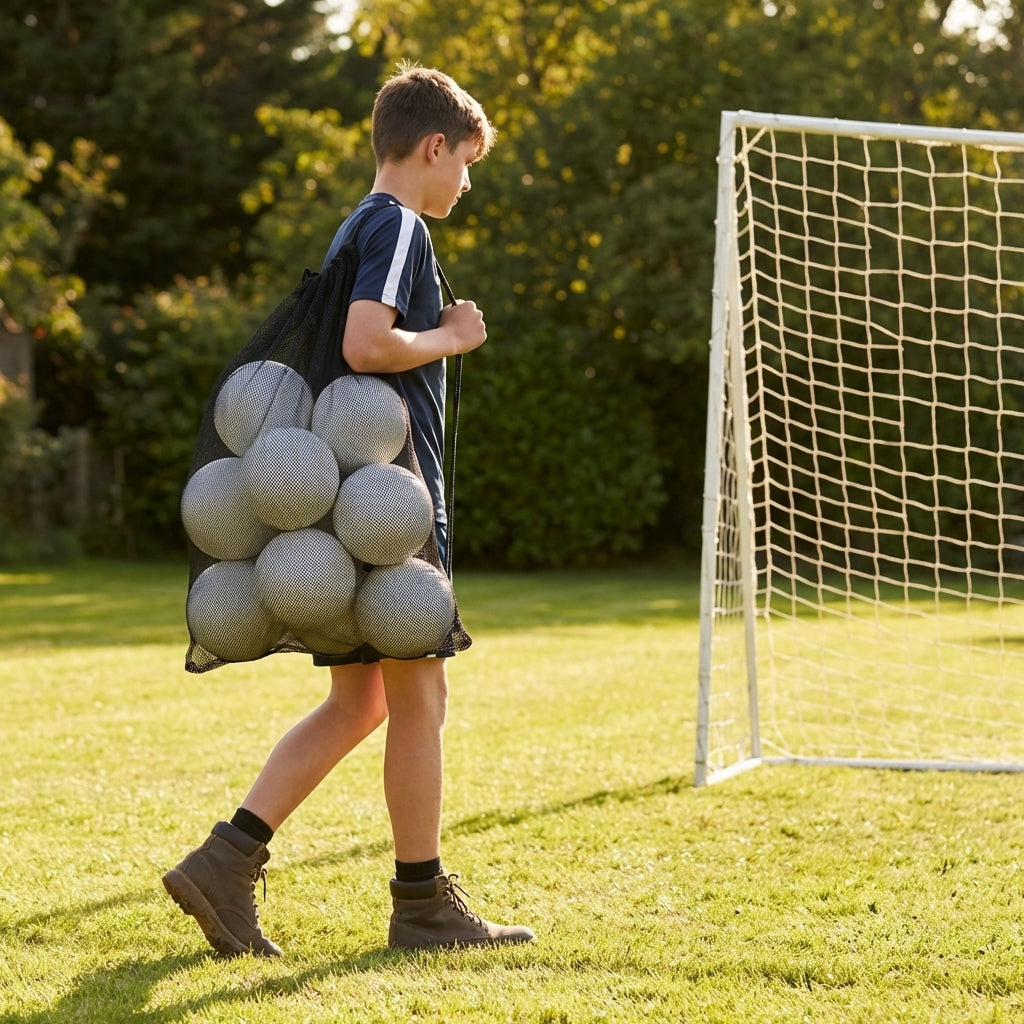 Football carry bag with 12 footballs, durable mesh