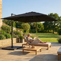 Double-sided garden parasol providing outdoor shade with steel frame