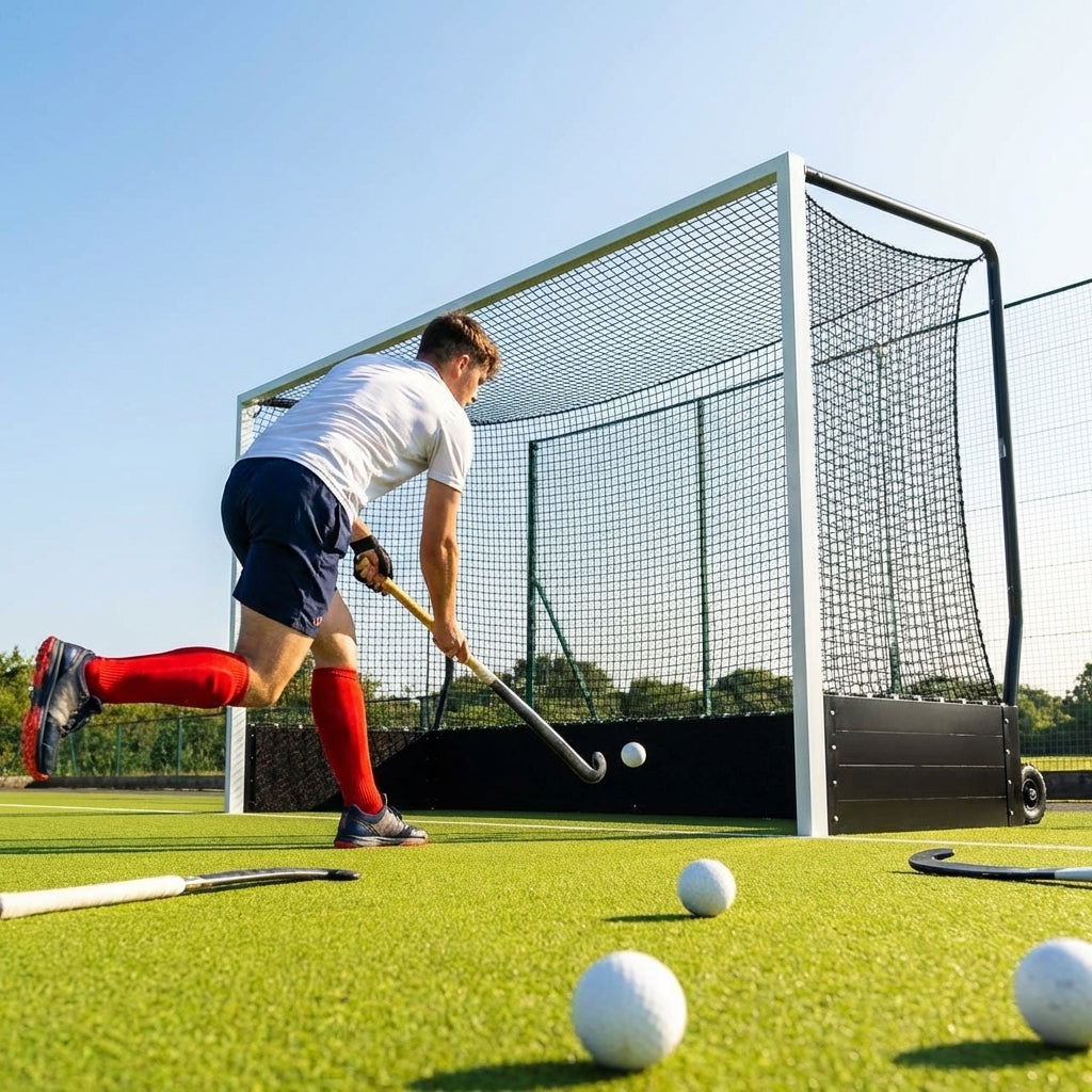 Aluminium hockey goal with reinforced frame for professional use