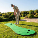 Golf putting mat with non-crease polyester surface for indoor and outdoor use